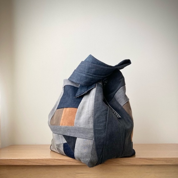 joodito japanese boro rustic patchwork denim crossbody bag shoulder hobo tote - Picture 2 of 8